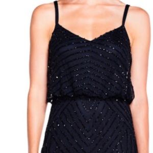 Adrianna Papell black beaded blouson gown Sz 8P